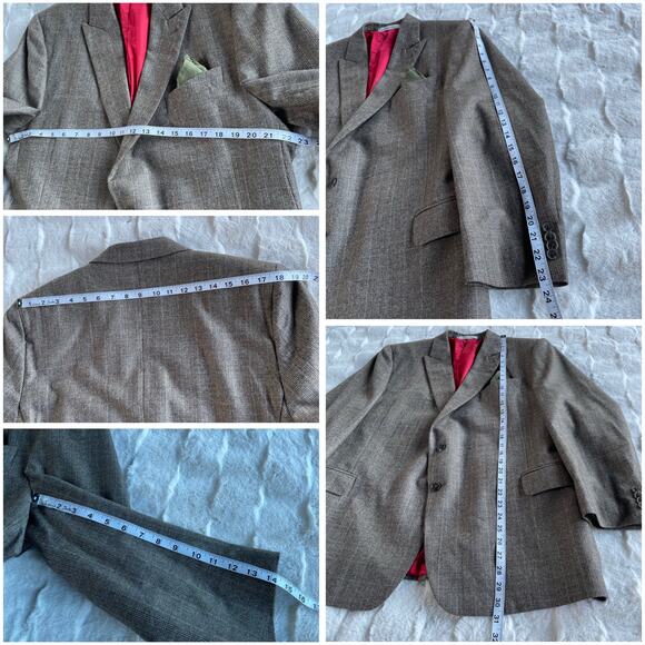 🔥Vintage Y2K Union Made USA 100% Wool Glen Plaid Suit Blazer 46S & Pants 37 - Picture 10 of 15